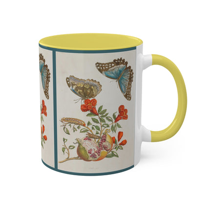 Blue Butterflies and Pomegranate by Maria Sibylla Merian Colorful Mugs, 11oz