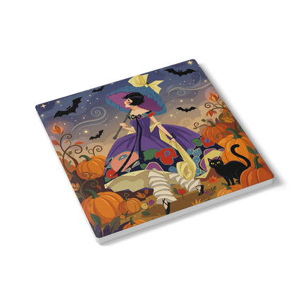 🌙🎃 The Moonlit Garden Walk Ceramic Coaster – Elegant Halloween Charm