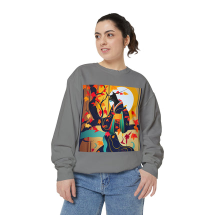 Black Cat in Kimono Unisex Garment-Dyed Sweatshirt