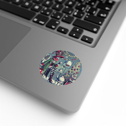 Whimsical Christmas Tea Party Round Sticker Label Rolls