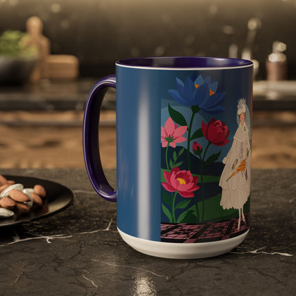 The Lady Of The Golden Parasol Colorful Mugs – Art Deco Botanical Elegance