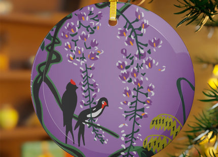 Songbirds in Wisteria Garden Glass Ornament