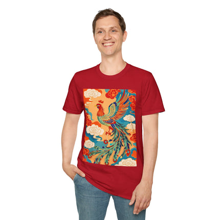 🐦🌞 The Celestial Phoenix Softstyle T-Shirt – Golden Clouds & Mythical Splendor