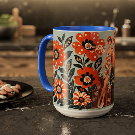 🧳🌼 The Grand Floral Voyage Colorful Mug – Art Deco Travel Elegance