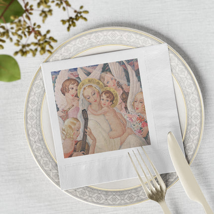 Madonna with Child Surrounded by Musical Angels by Gerda Wegener White Coined Napkins