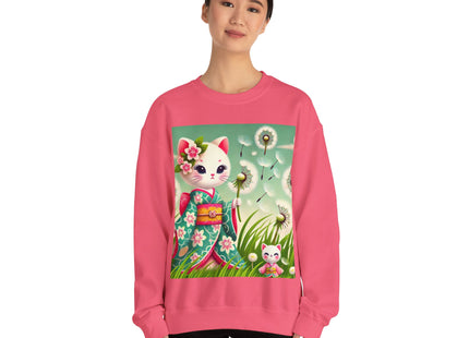 Geisha Kitten and the Dandelion Wish Heavy Blend™ Crewneck Sweatshirt