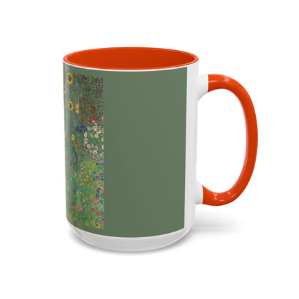 Farm Garden with Sunflowers by Gustav Klimt Colorful Mugs (11oz, 15oz)