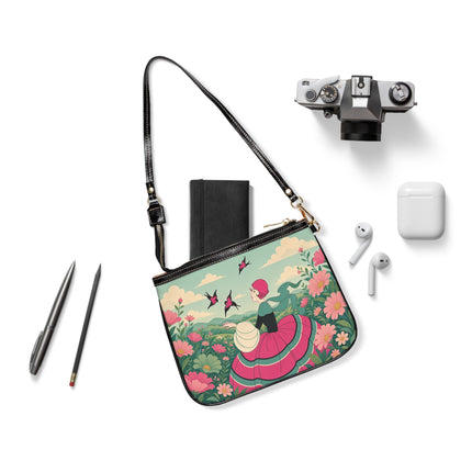 🐦🌺 The Garden Of Flying Birds Small Shoulder Bag – Art Deco Floral Whimsy