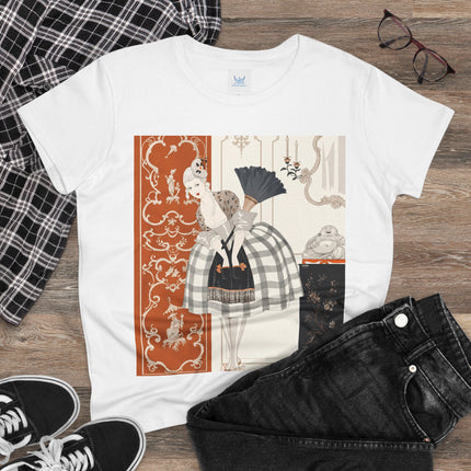 🪭🖤 The Lady With The Black Fan Cotton Tee – Art Deco Fashion Illustration