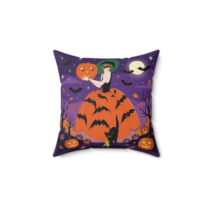 🎃🌕 The Pumpkin Moon Enchantress Square Pillow – Elegant Halloween Masquerade