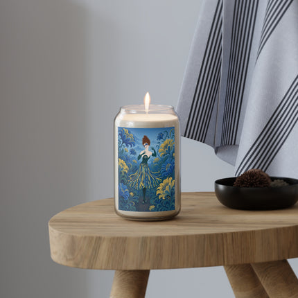 💙🌼 The Lady Of The Golden Blue Flower Garden Scented Soy Candle – Art Deco Floral Whimsy