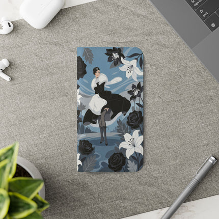 🖤🤍 The Lady Of The Black Rose Garden Flip Case – Art Deco Floral Elegance