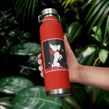 The Enchanting White Terrier with a Red Bow Copper Vacuum Insulated Bottle, 22 oz