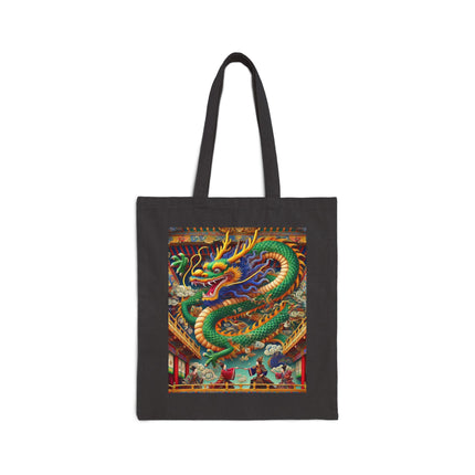 Tibetan Dragon Over Kabuki Duel Cotton Canvas Tote Bag