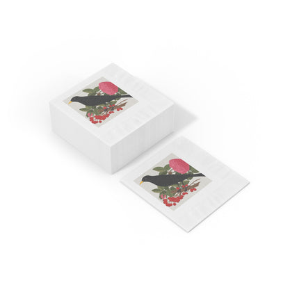 Blackbird & Rose White Coined Napkins – Timeless Elegance & Nature's Harmony