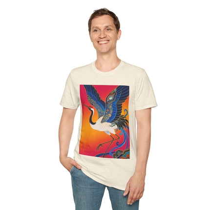 🪽🌅 The Celestial Crane Softstyle T-Shirt – Art Deco Wings Of Elegance