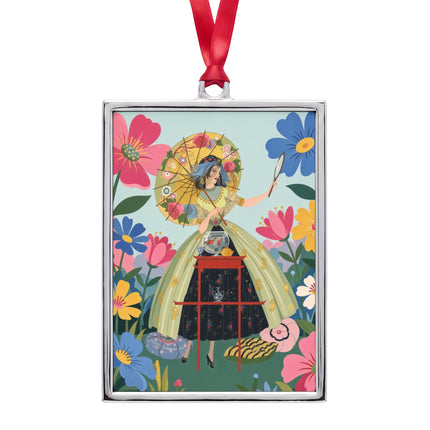 🌸🪞 The Lady Of The Flower Parasol Portrait Frame Ornament – Art Deco Garden Whimsy