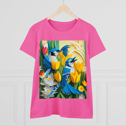 Blue Jays in a Spring Garden Women's Midweight Cotton Tee