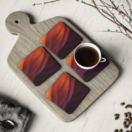 Wave Pattern with Intertwined Hues of Orange, Rose, Maroon, and Purple Coasters