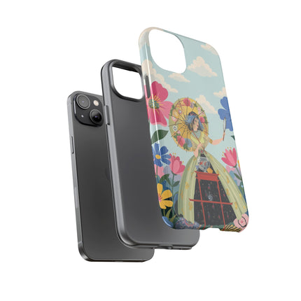 🌸🪞 The Floral Parasol Reflection Phone Case – Art Deco Garden Fantasy
