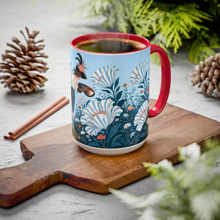 🎨💙 The Enchanted Garden Artist Colorful Mug – Art Deco Floral Whimsy