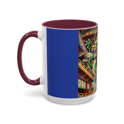 Tibetan Dragon Over Kabuki Duel Colorful Mugs (11oz, 15oz)