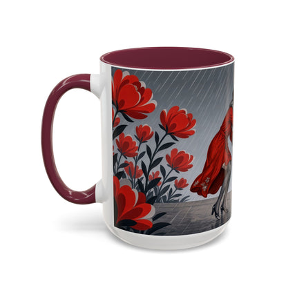 ☔🌹 The Scarlet Rainstorm Promenade Colorful Mug – Art Deco Motoring Elegance