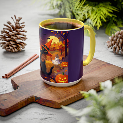 🐈‍⬛🎻 The Black Cat's Moonlit Melody Colorful Mug – Whimsical Halloween Music