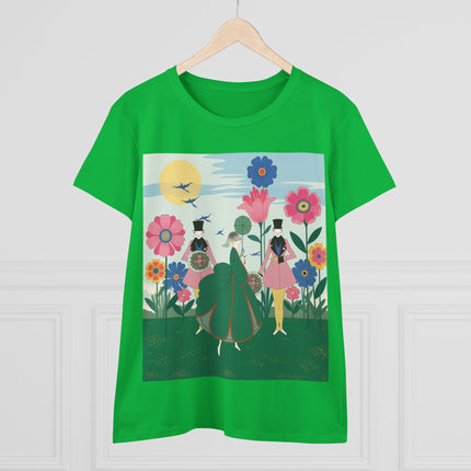 🌸🎩 The Lady Of The Giant Flower Garden Cotton Tee – Art Deco Floral Promenade