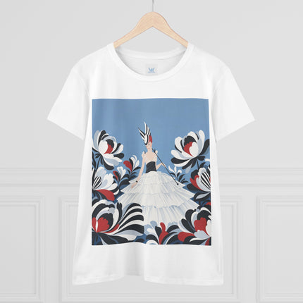🖤🌸 The Black And Ivory Blossom Garden Cotton Tee – Art Deco Fashion Illustration