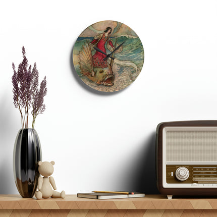 Rita Rides on the Dolphin by Warwick Goble Acrylic Wall Clock, Round & Square