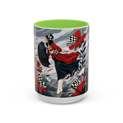 ☔🌹 The Scarlet Checkerboard Rainstorm Colorful Mug – Art Deco Floral Elegance