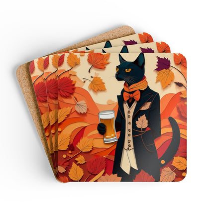 Siamese Cat at an Autumn Harvest Fair Corkwood Coaster Set
