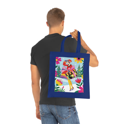 🎄🌺 Christmas In The Winter Garden Cotton Tote Bag – Art Deco Holiday Whimsy