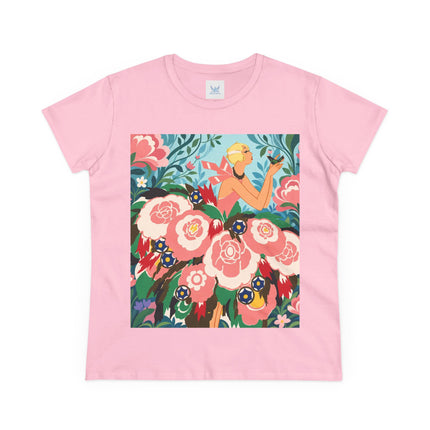 🌸🐦 The Girl Of The Little Birds Cotton Tee – Art Deco Floral Whimsy
