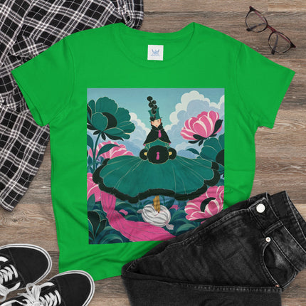 💚🌸 The Emerald Blossom Enchantress Cotton Tee – Art Deco Floral Fantasy