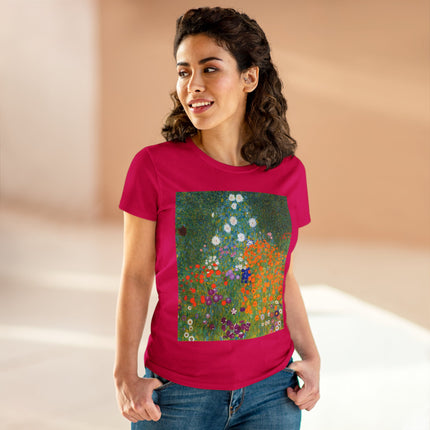 Cottage Garden by Gustav Klimt Women's Midweight Cotton Tee