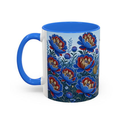💙🌺 The Sapphire Blossom Garden Dancer Colorful Mug – Art Deco Fashion Fantasy
