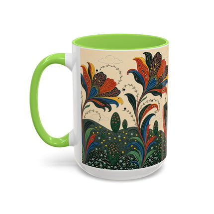 🌺🦋 The Enchanted Floral Voyage Colorful Mug – Art Deco Botanical Whimsy