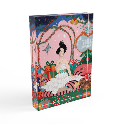🎀🎄 Christmas Morning In The Rose Parlor Acrylic Art Block – Art Deco Holiday Fantasy