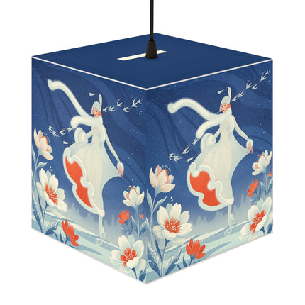 ❄️⛸️ The Winter Skater’s Flight Light Cube Lamp – Art Deco Floral Fantasy