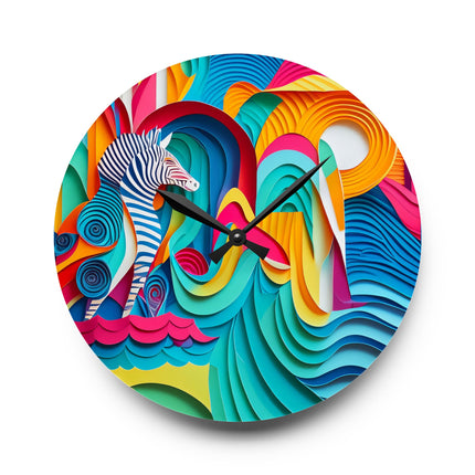 Surfing Zebra Acrylic Wall Clock, Round and Square