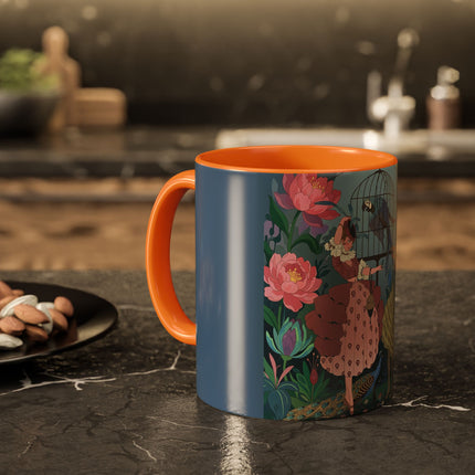 The Ladies And The Enchanted Macaw Colorful Mugs – Art Deco Botanical Elegance