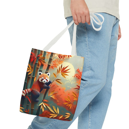 Red Panda at an Autumn Bamboo Grove Tote Bag (AOP)