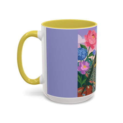 The Lady And The Crimson Birdcage Colorful Mugs – Art Deco Tropical Garden Elegance