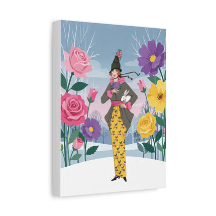 🐇🌹 The Lady With The White Rabbit Matte Canvas – Art Deco Winter Garden