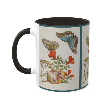 Blue Butterflies and Pomegranate by Maria Sibylla Merian Colorful Mugs, 11oz