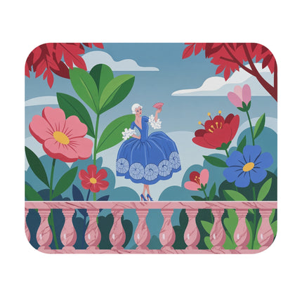 🌸🪭 The Lady On The Pink Terrace Mouse Pad – Art Deco Floral Elegance