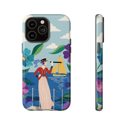 🌊🔭 The Lady Of The Seaside Lookout Phone Case – Art Deco Nautical Adventure