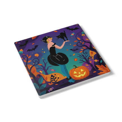 🐈‍⬛🎃 The Midnight Black Cat Masquerade Ceramic Coaster – Whimsical Halloween Elegance